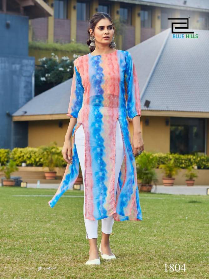 Blue Hills Slit Printed Regular Wear Georgette Designer Kurti Collection